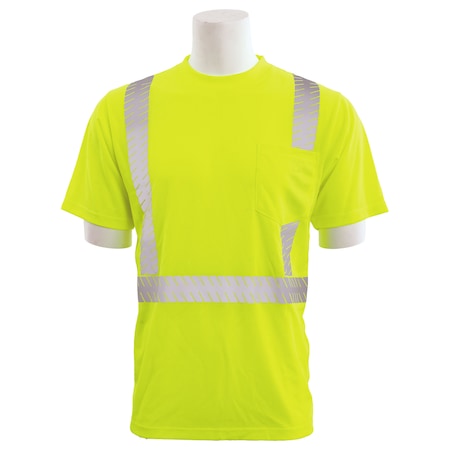 Deltaplus Hi-Vis Short-Sleeve Shirt, Class 2, 100% polyester birdseye knit mesh, Hi Viz Lime, 2XL 62214